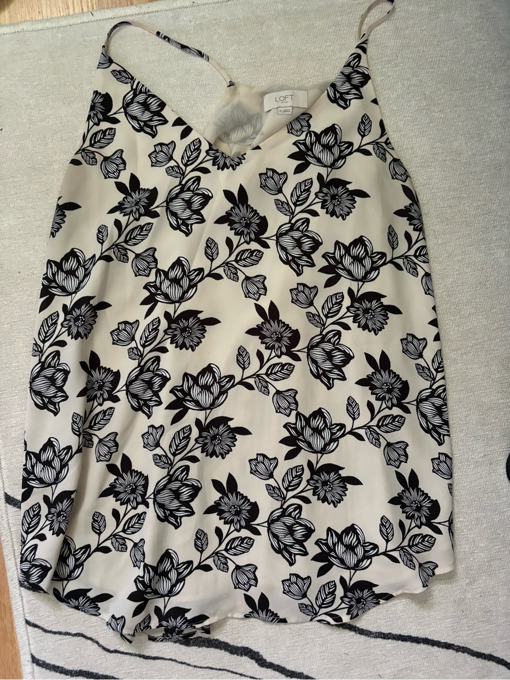 LOFT Cream Shirt with Black Floral Print
